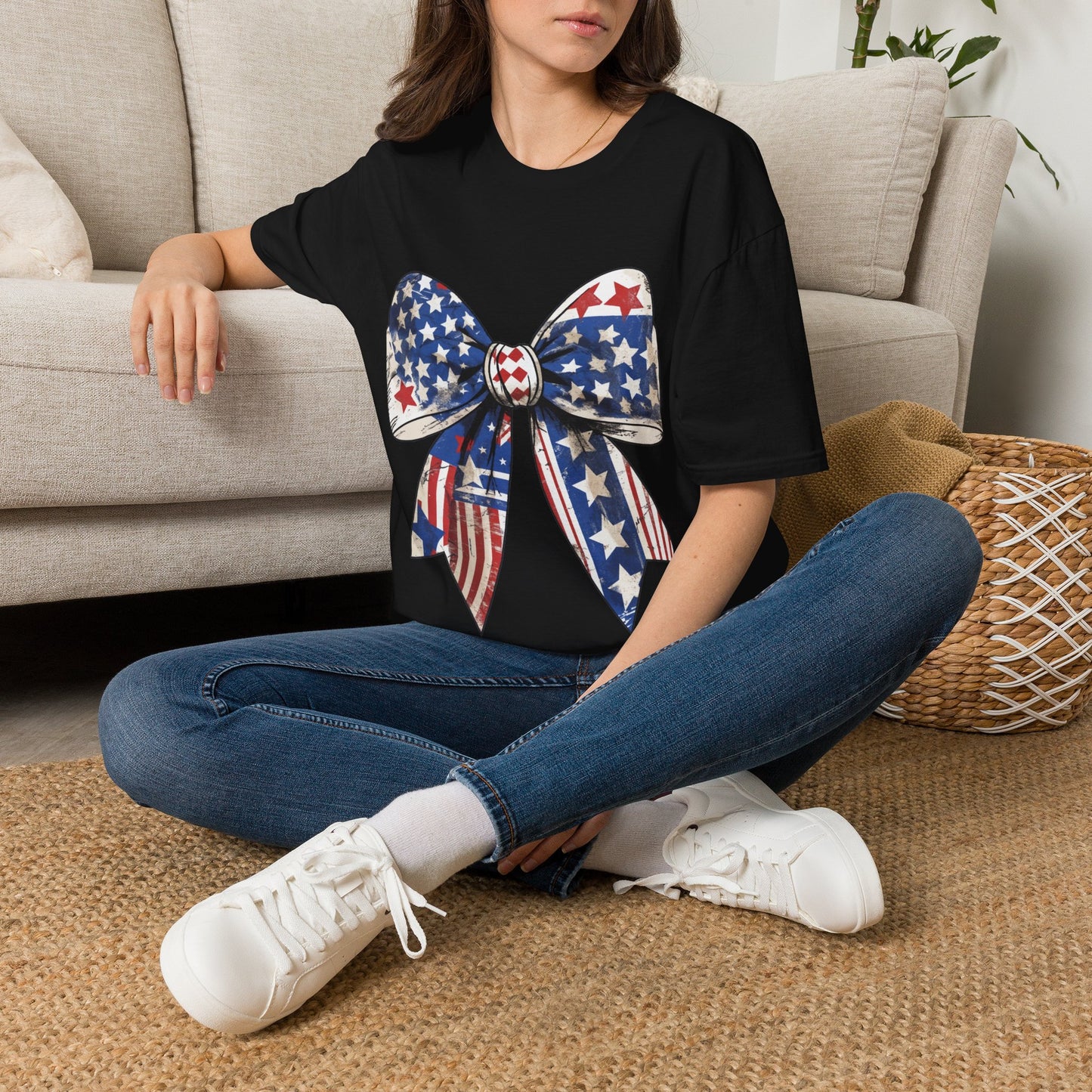 Patriotic Stars & Stripes Bow T-Shirt