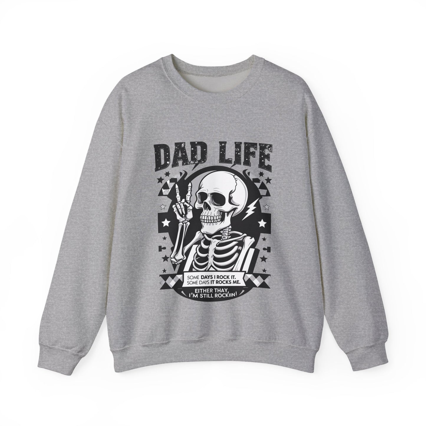Dad Life Skeleton Crewneck Sweatshirt — Funny Retro Skull Fatherhood Pullover