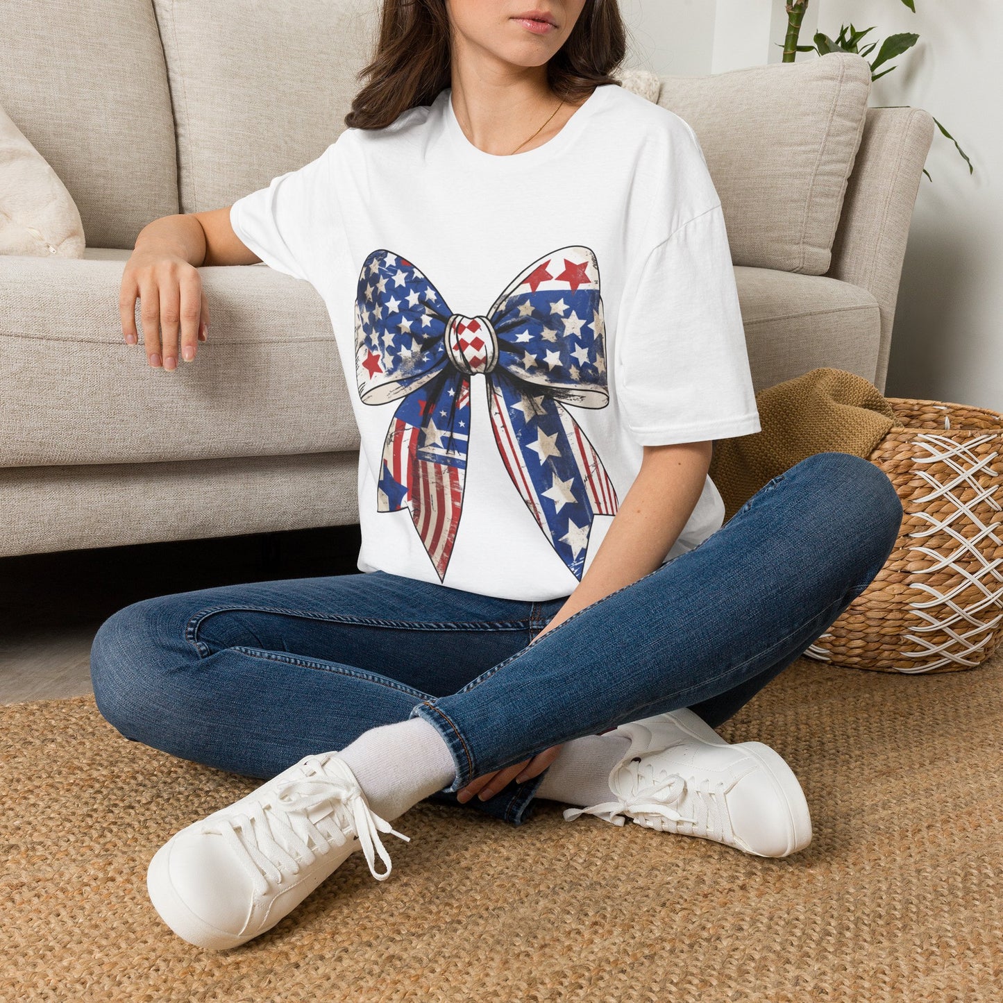 Patriotic Stars & Stripes Bow T-Shirt