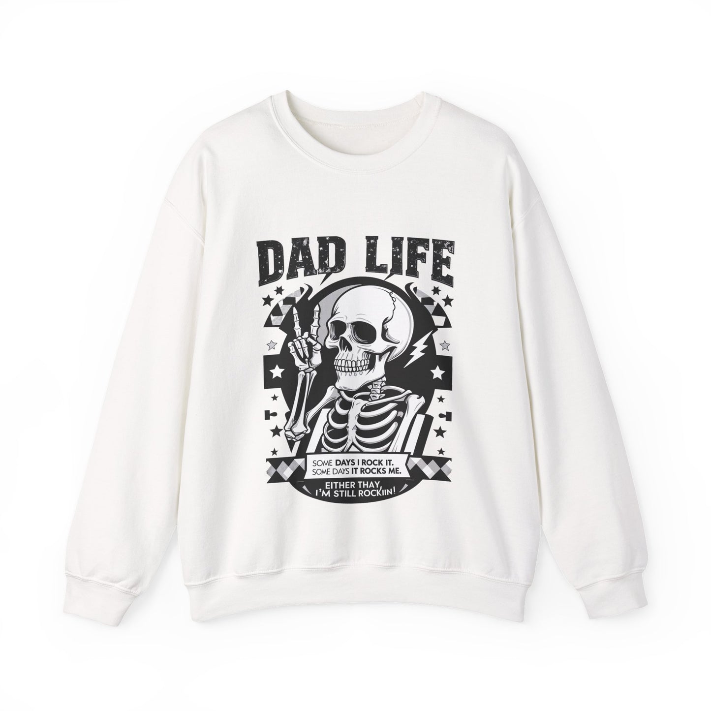Dad Life Skeleton Crewneck Sweatshirt — Funny Retro Skull Fatherhood Pullover