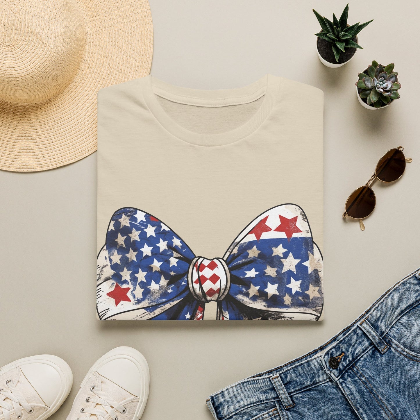 Patriotic Stars & Stripes Bow T-Shirt