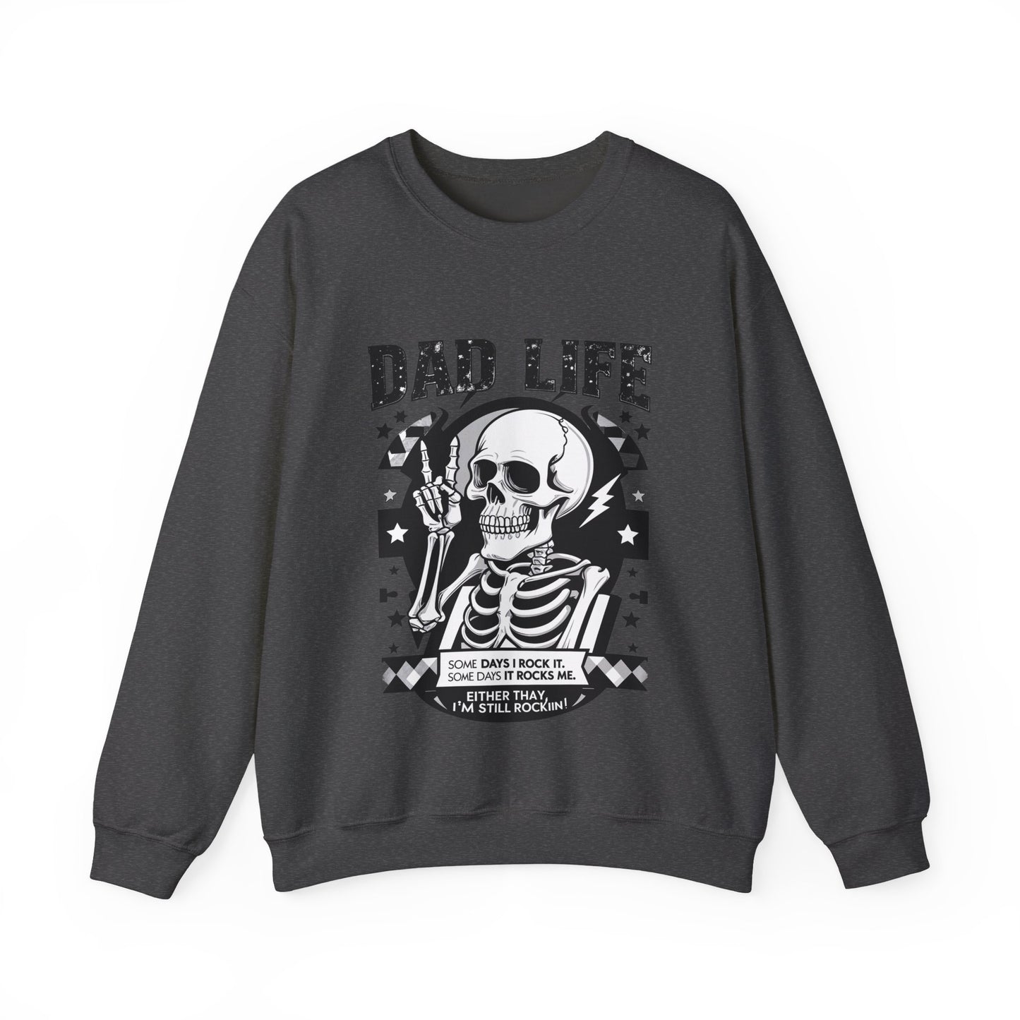 Dad Life Skeleton Crewneck Sweatshirt — Funny Retro Skull Fatherhood Pullover