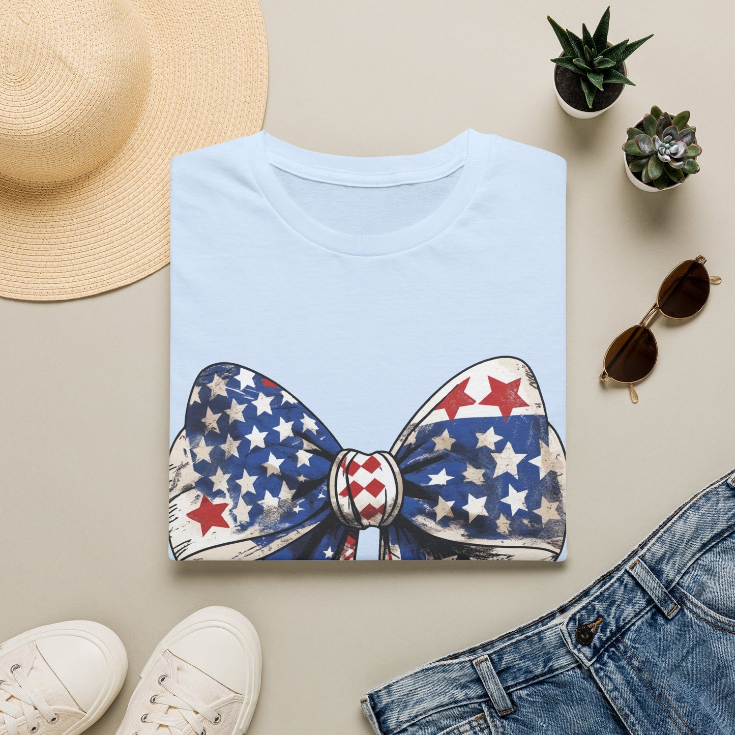 Patriotic Stars & Stripes Bow T-Shirt