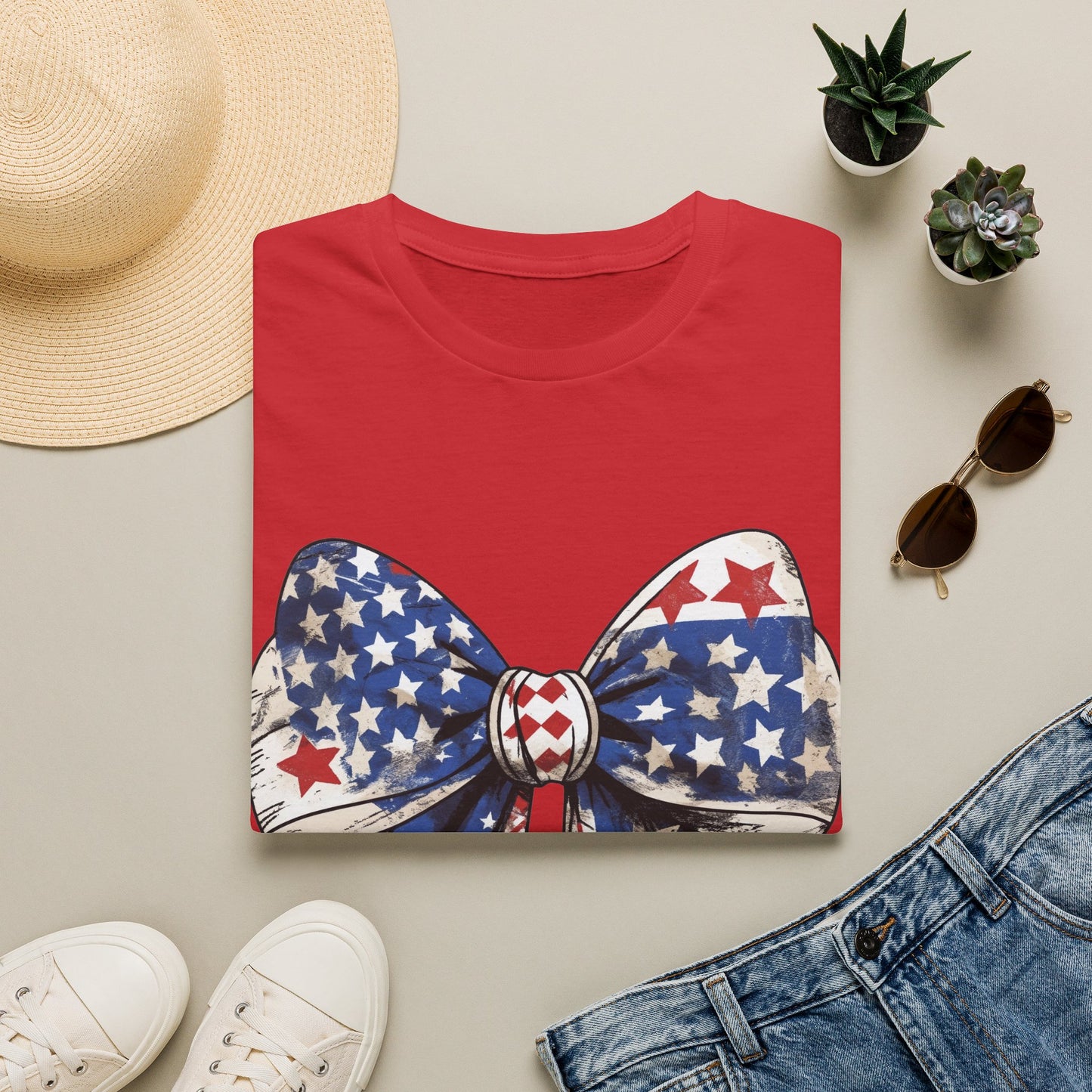 Patriotic Stars & Stripes Bow T-Shirt
