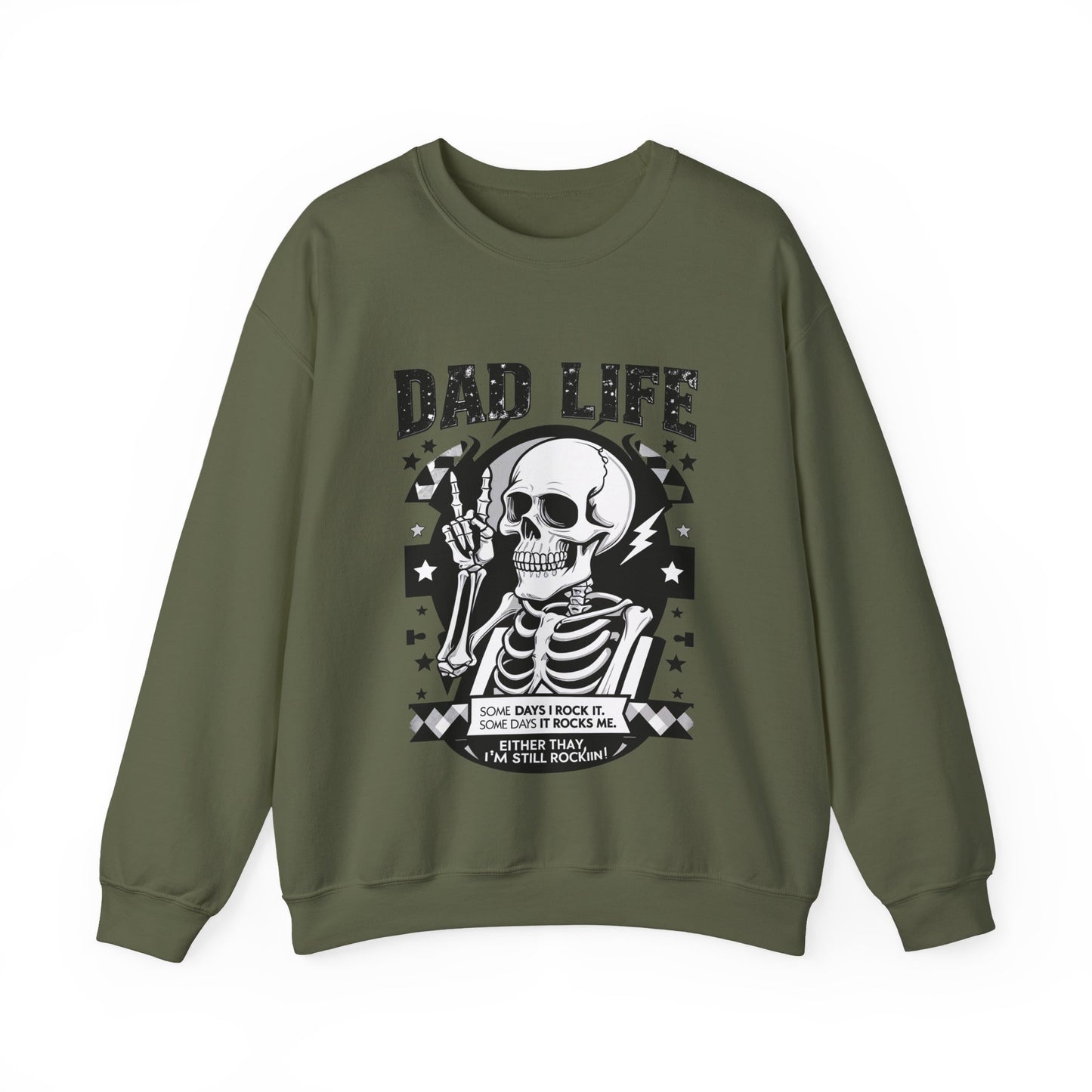 Dad Life Skeleton Crewneck Sweatshirt — Funny Retro Skull Fatherhood Pullover